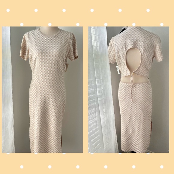 4th & Reckless Dresses & Skirts - 🏖️NWT Women’s Knit Checkerboard Short-Sleeve Maxi Dress. Cream/Tan. Size: XL